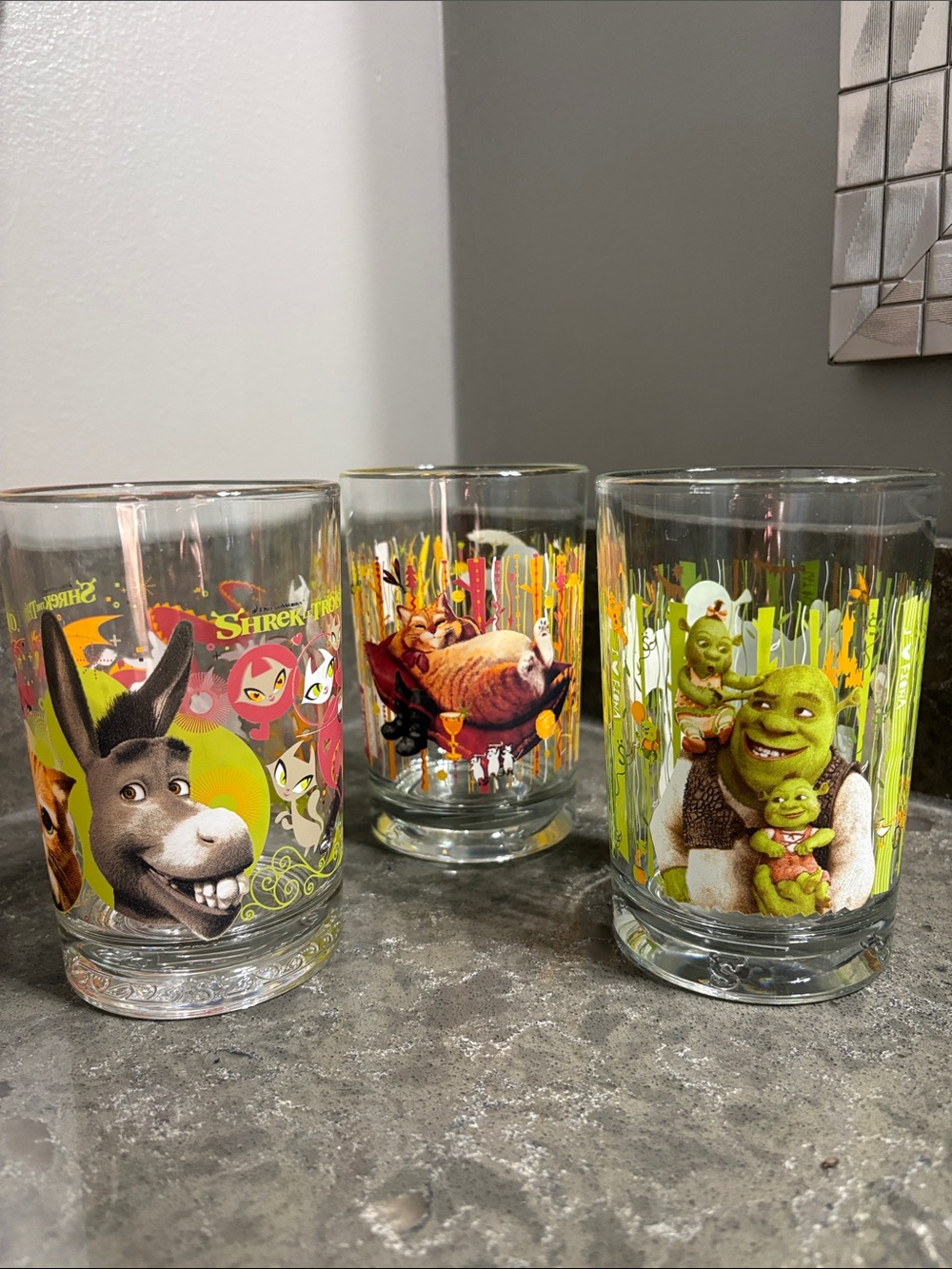 McDonald's Shrek Collectibles Glasses - Lot of 3 - Shrek 3 & 4 Dreamworks